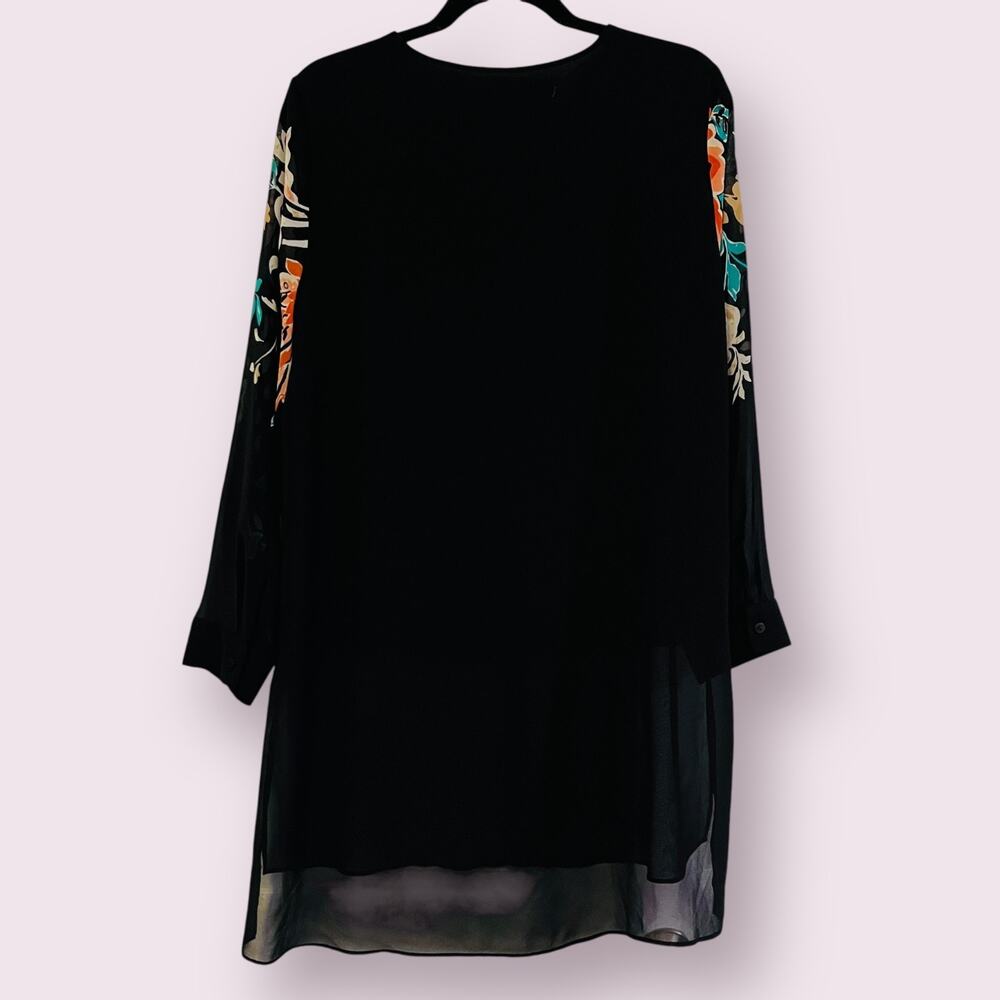 Chico's Womens Top 1 Medium Black Twofer Attached Shell Sheer Tunic Embroidered - Picture 9 of 14